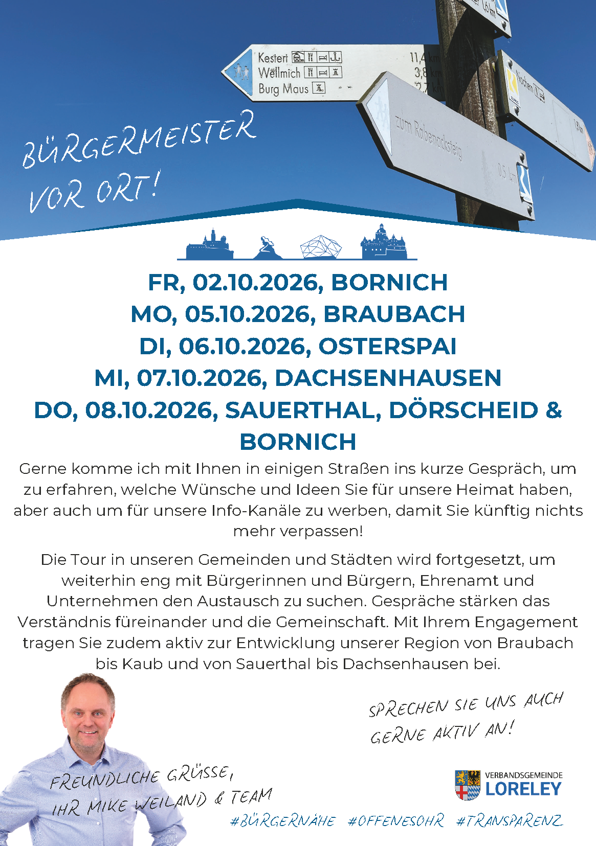 Ankündigung Bürgermeister vor Ort