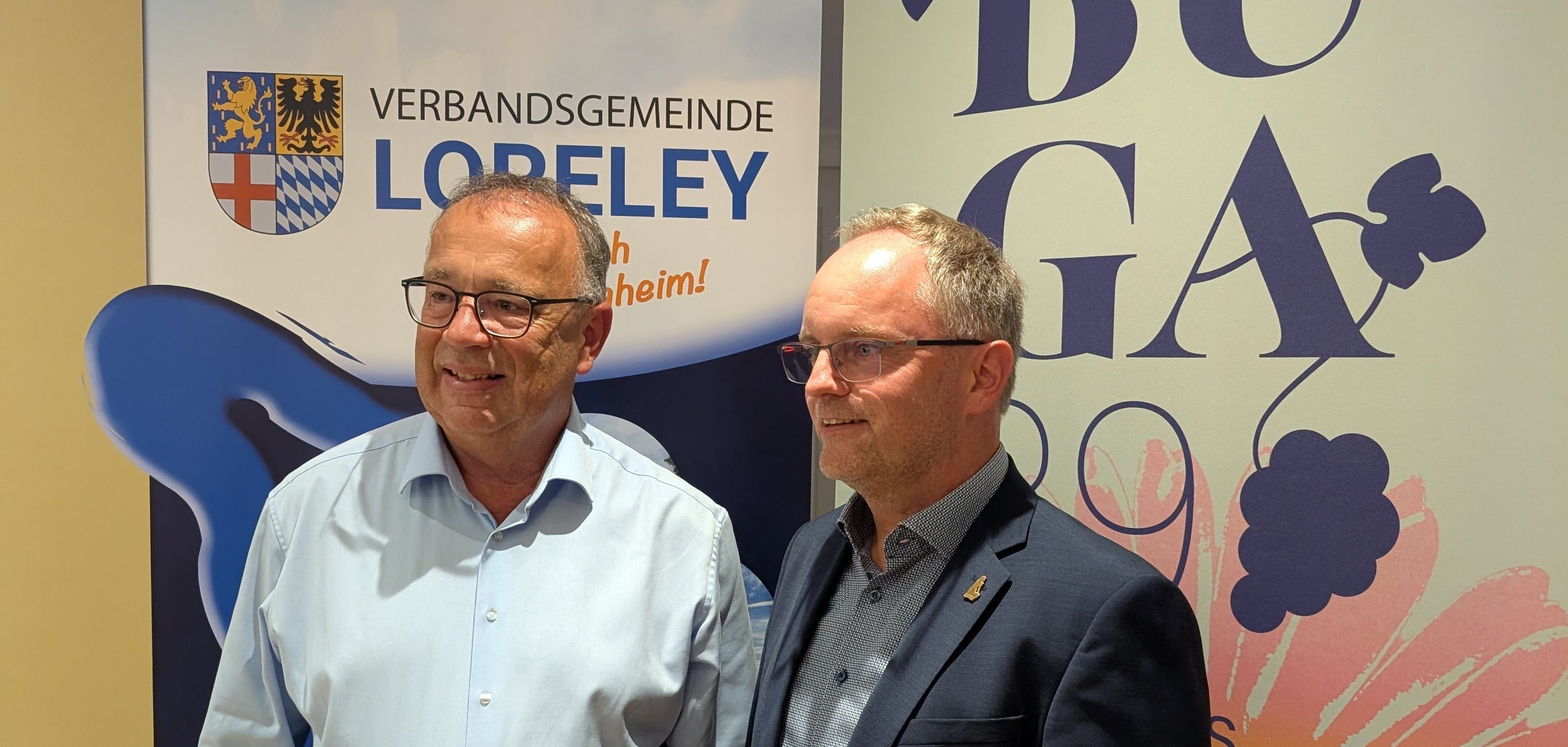 v. l. Geschäftsführer der BUGA 2029 gGmbH Sven Stimac und Bürgermeister der Verbandsgemeinde Loreley Mike Weiland