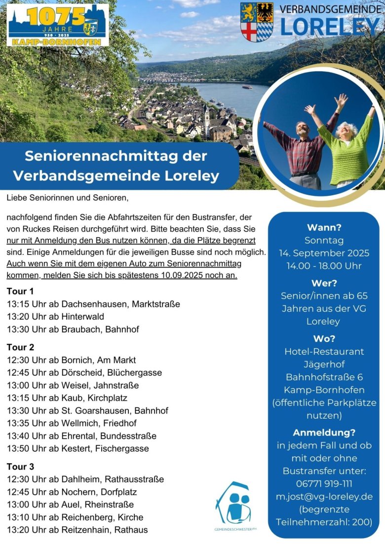 Seniorennachmittag VG Loreley - Schiffsausflug - Seniorennachmittag 2025 Fahrplan Seniorennachmittag VG Loreley - Schiffsausflug - Seniorennachmittag 2025 Fahrplan