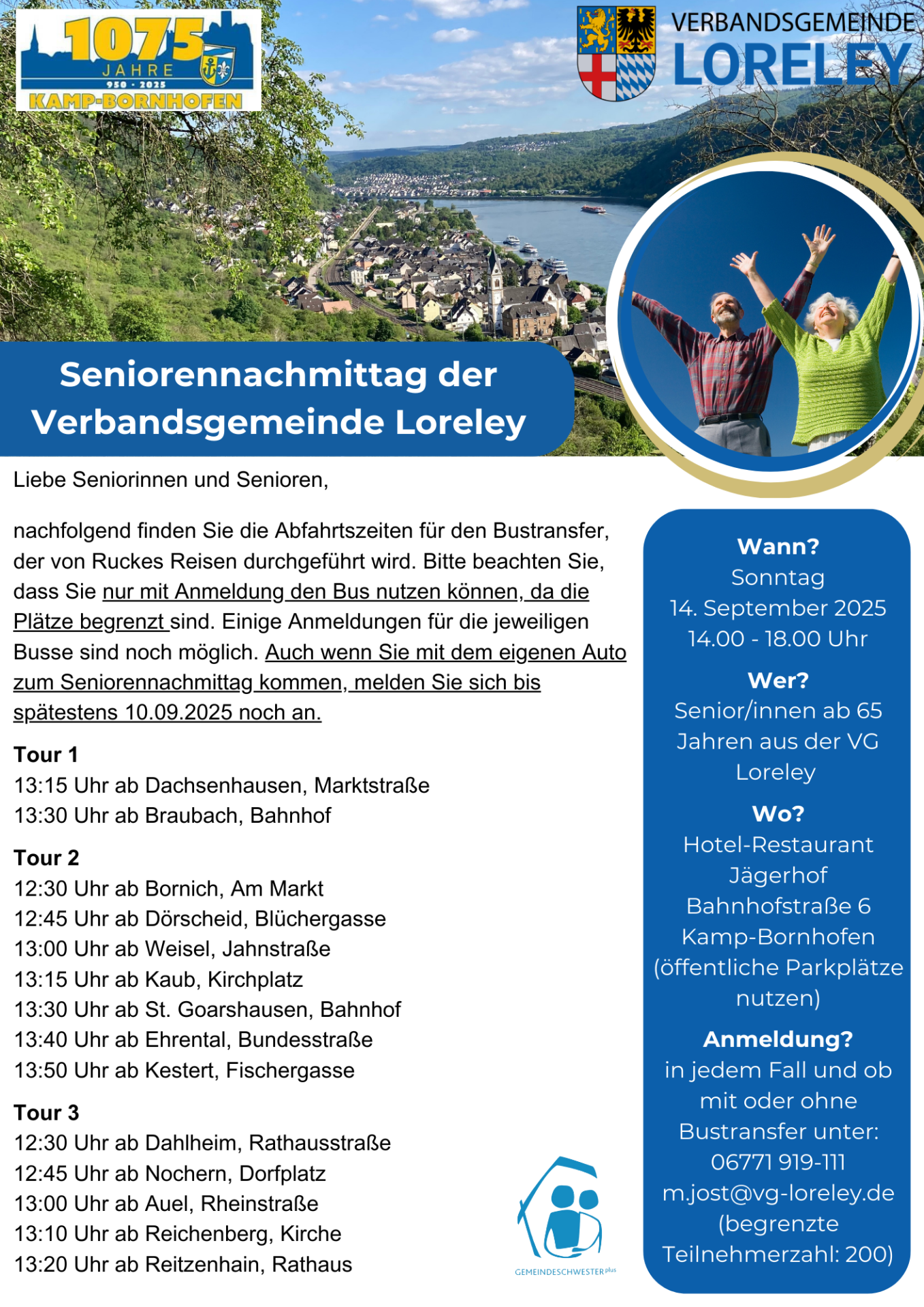 Seniorennachmittag VG Loreley - Schiffsausflug - Seniorennachmittag 2025 Fahrplan Seniorennachmittag VG Loreley - Schiffsausflug - Seniorennachmittag 2025 Fahrplan