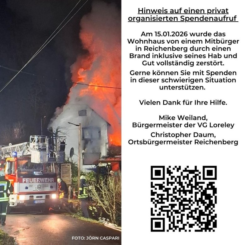  Spendenaufruf nach Brand in Reichenberg