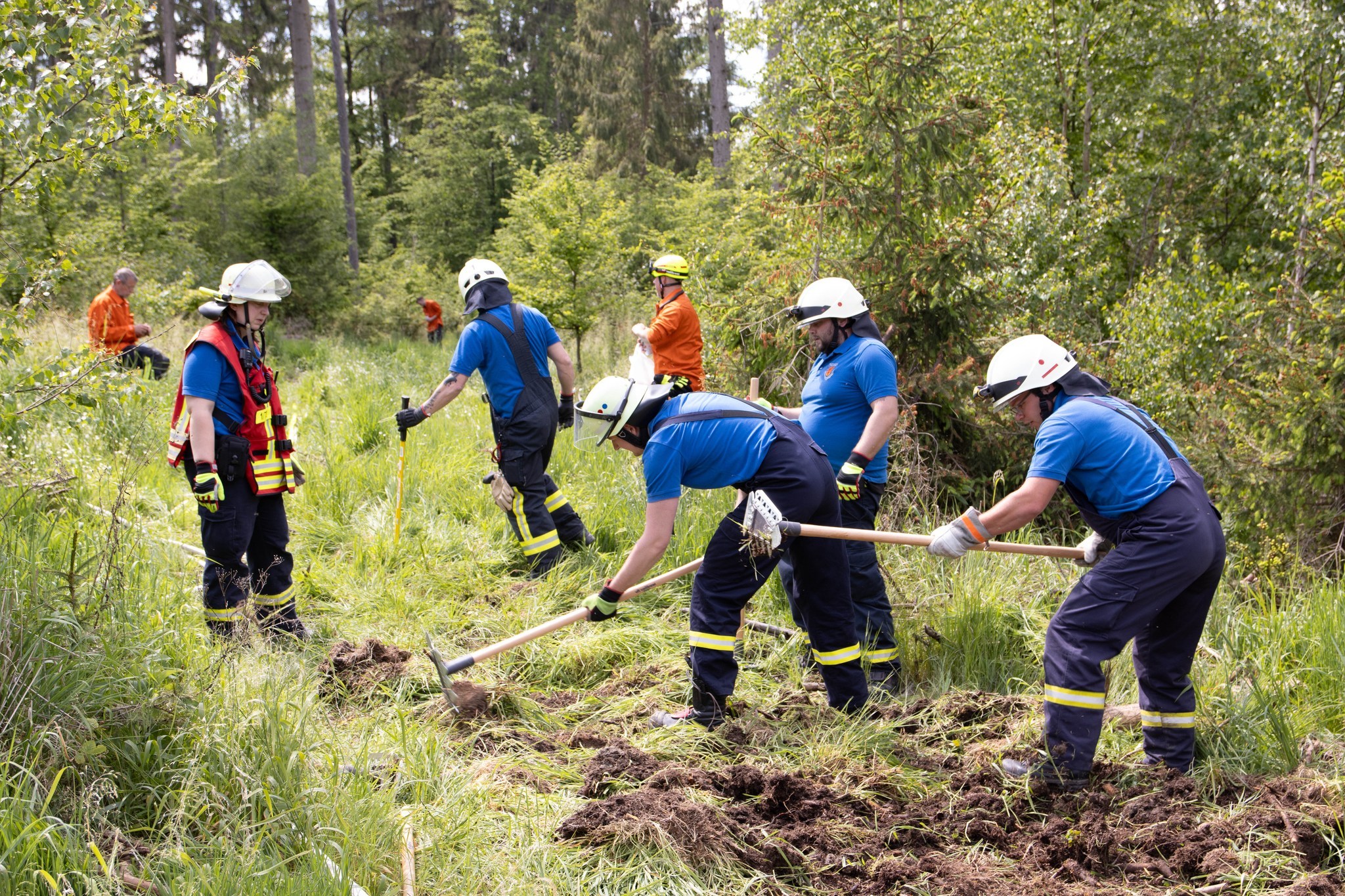 Das Bild zeigt den Waldbrandzug im Einsatz im Wald von Weisel